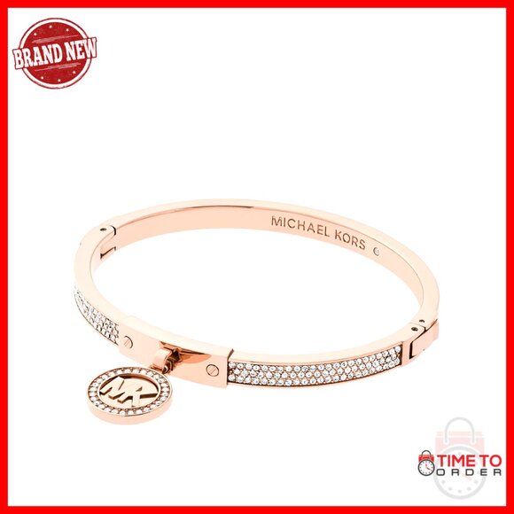 Rose Gold-Tone Hinge Bangle Bracelet Elegant Minimal Chic Pavé Accents
